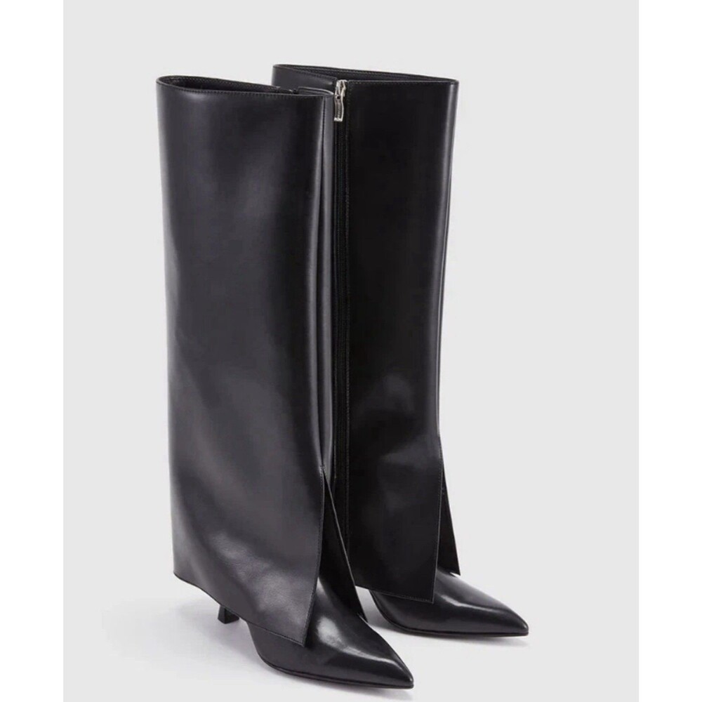 NWT Urban Revivo Tall Riding Boots Womens Black Heeled Fold Over